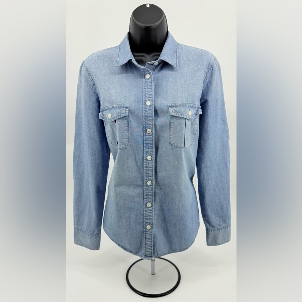J.  Crew "Perfect Fit" Blue Chambray Button Down Pocket Shirt LS Women's Small S
